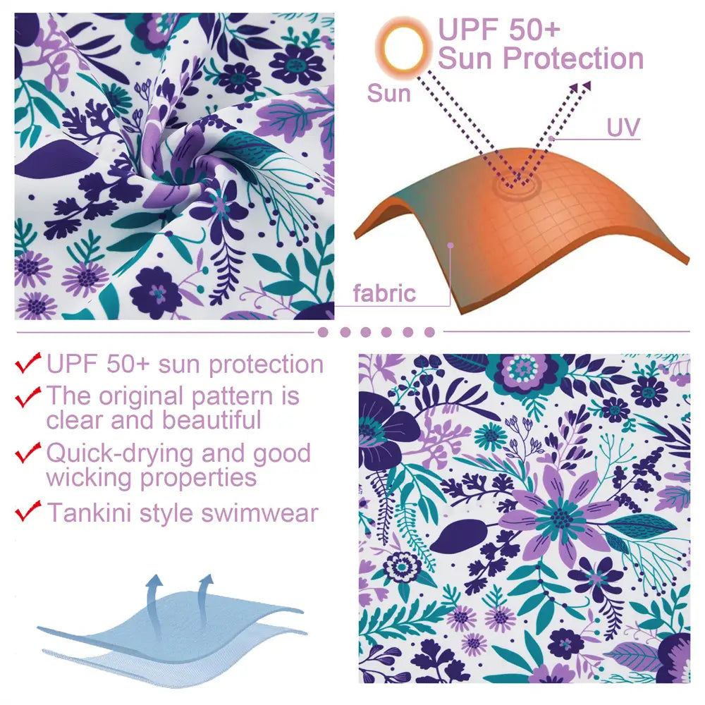 Toddler Girl Swimwear with UPF 50+ Girl Rash Guard Set-Purple Flower