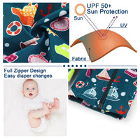 UPF 50+ Baby Boy Sunsuit Infant Full Zipper Swimsuit-Navy Boat