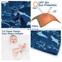 Toddler Boy Full Zipper Swimsuit UPF 50+ Sunsuit-Prussian Blue Shark