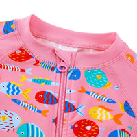 Baby Girls One Piece Swimsuit with Full Zipper UPF 50+ | Pink Tropical Fish