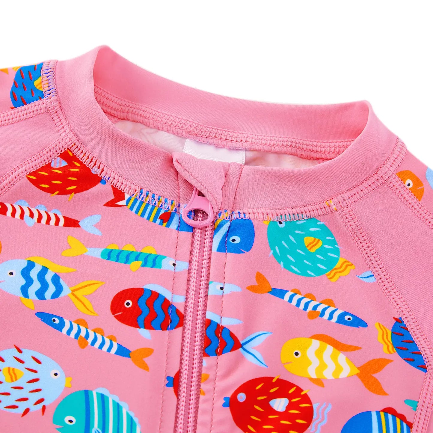 Baby Girls One Piece Swimsuit with Full Zipper UPF 50+ | Pink Tropical Fish