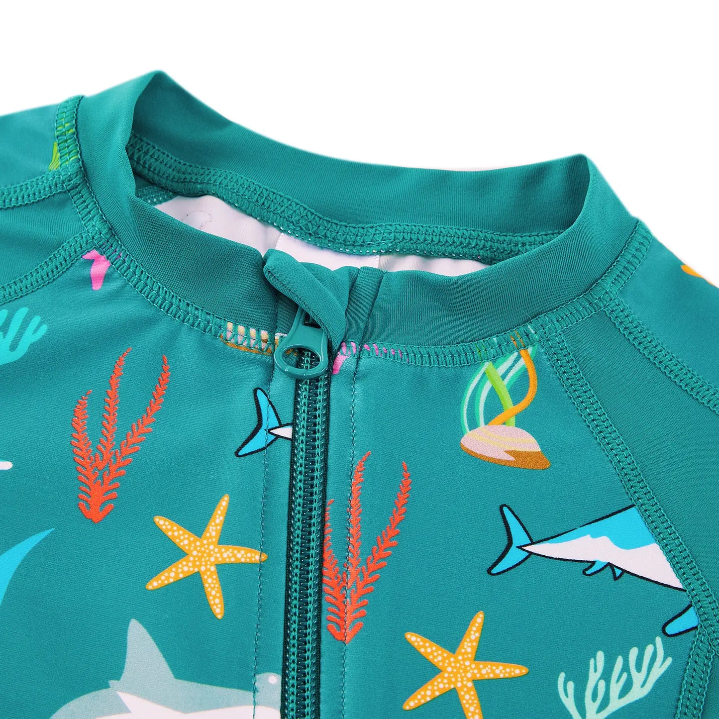 UPF 50+ Baby Boys One Piece Swimsuit with Full-zip | Green Shark