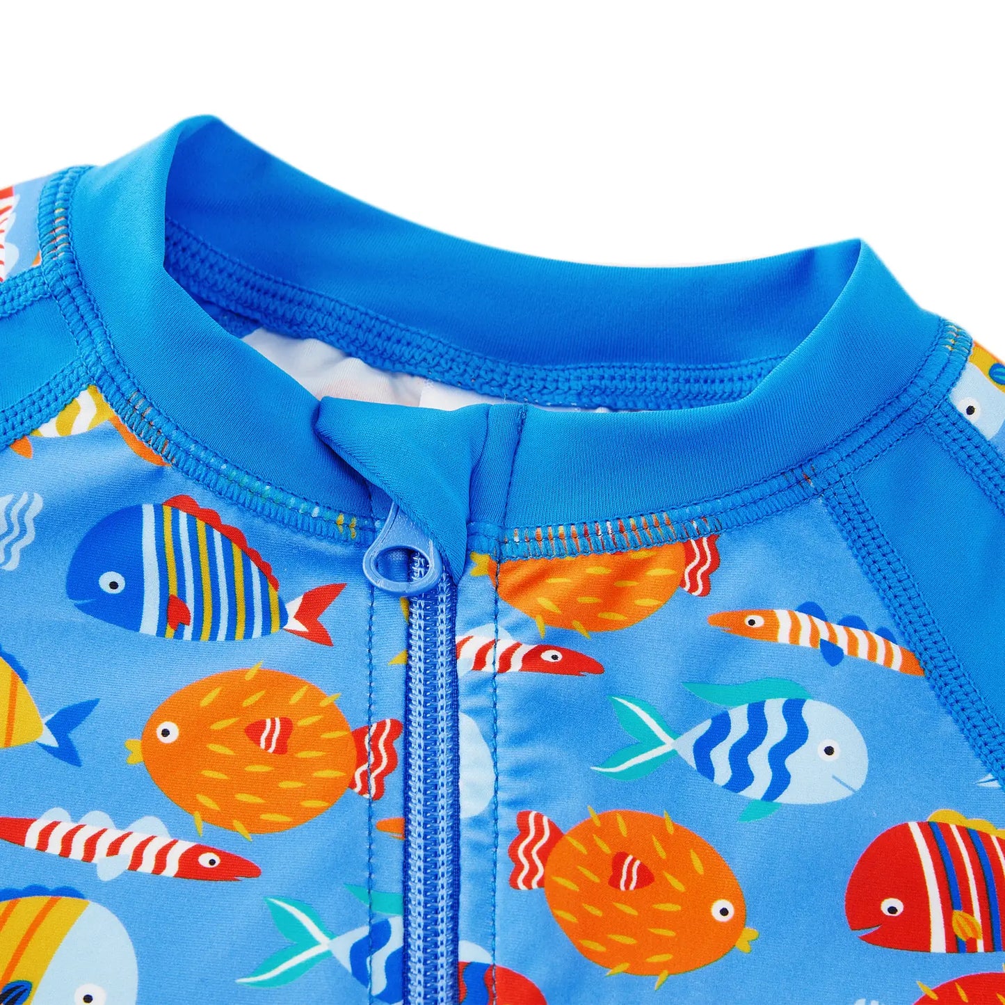 UPF 50+ Baby Boy One-piece Swimsuit with Full Zipper | Blue Colorful Fish