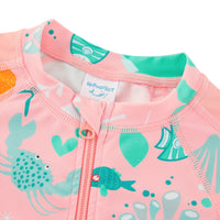 UPF 50+ Baby Girl One-Piece Long Sleeve Swimsuit | Pink Whale