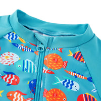 Baby Boy Swimsuit UPF 50+ Full Zipper One Piece Sunsuits|Blue Color Fish