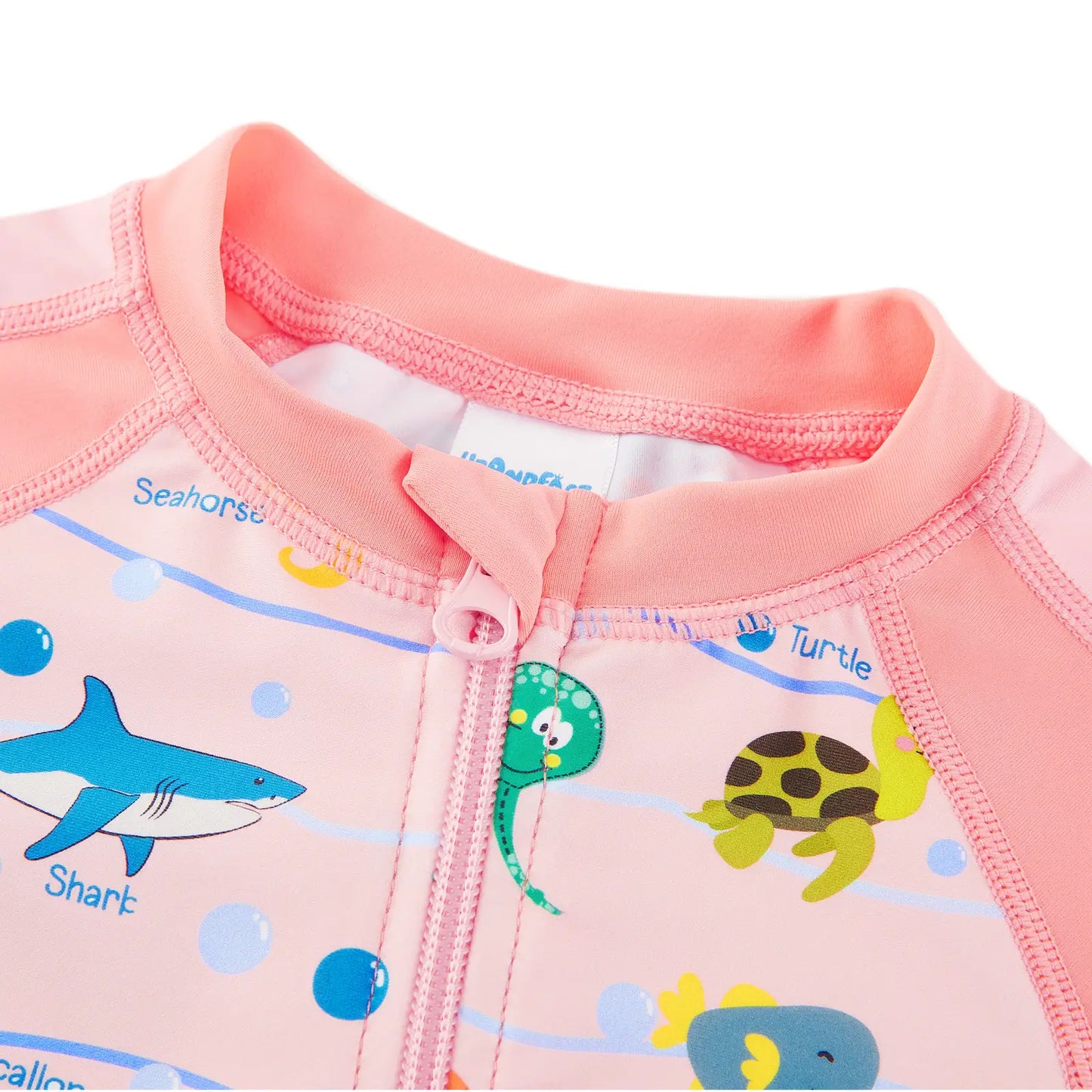 UPF 50+ Baby Girl Rash Guard Swimsuit with Full Zipper|Pink Marine Life