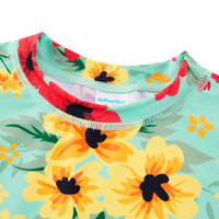 Girl Rash Guard Swimsuit 2 Pieces UPF 50+ Sunsuit-Green Flower