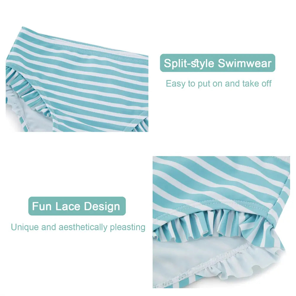 Kids Swimwear Set 2 Pieces Girl Rash Guard with UPF 50+-Green Leaves