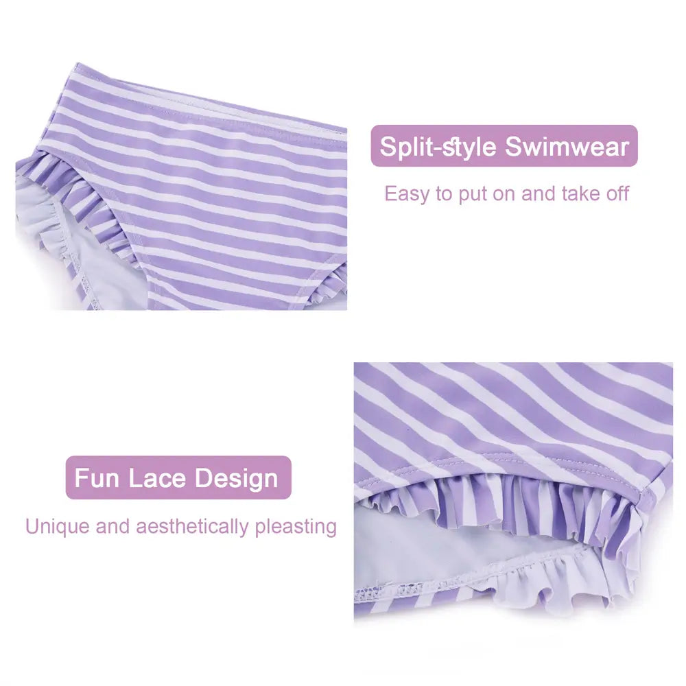 Toddler Girl Swimwear with UPF 50+ Girl Rash Guard Set-Purple Flower