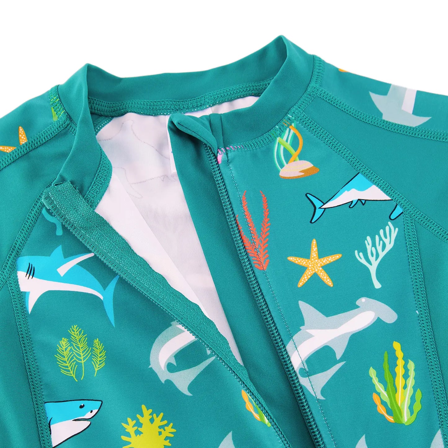 UPF 50+ Baby Boys One Piece Swimsuit with Full-zip | Green Shark