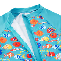 Baby Boy Swimsuit UPF 50+ Full Zipper One Piece Sunsuits|Blue Color Fish