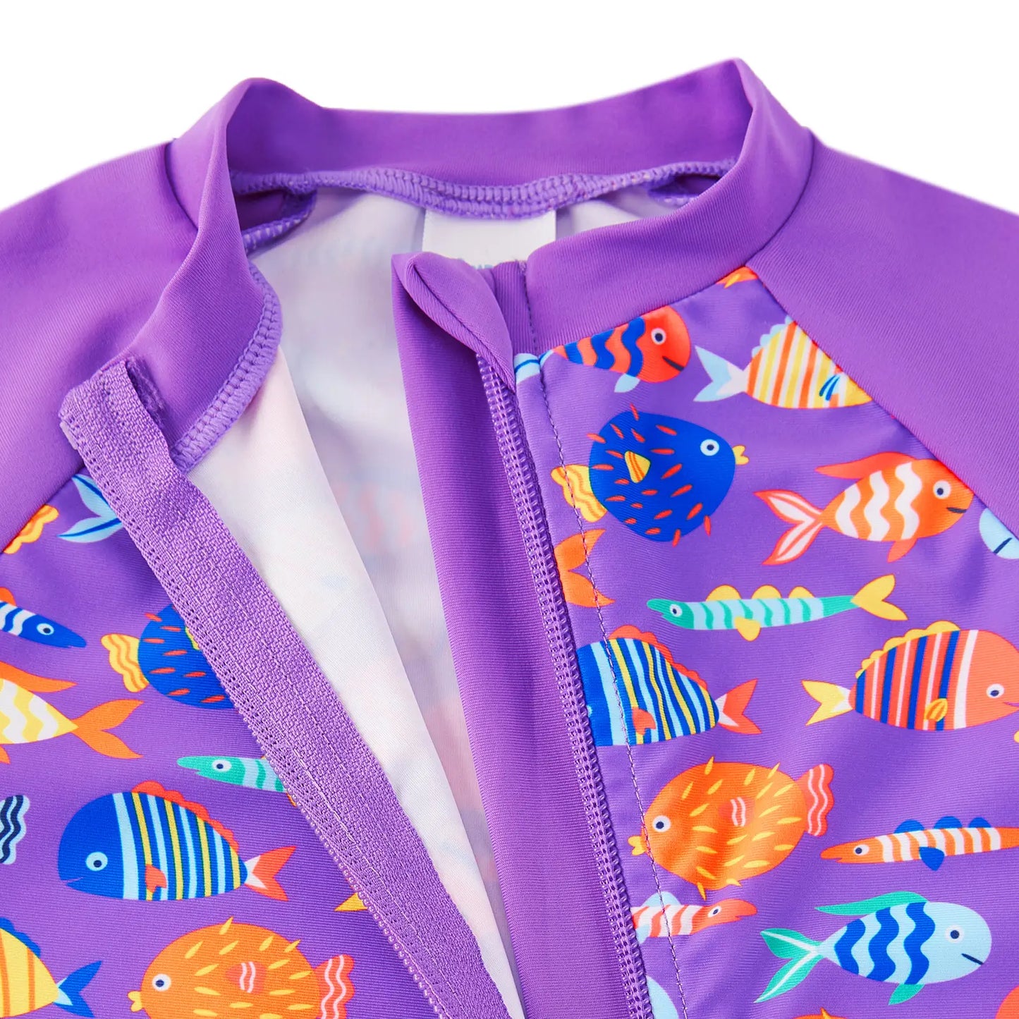 Baby Girls One Piece Swimsuit with upf 50+ & Full Zipper|Purple Colorful Fish