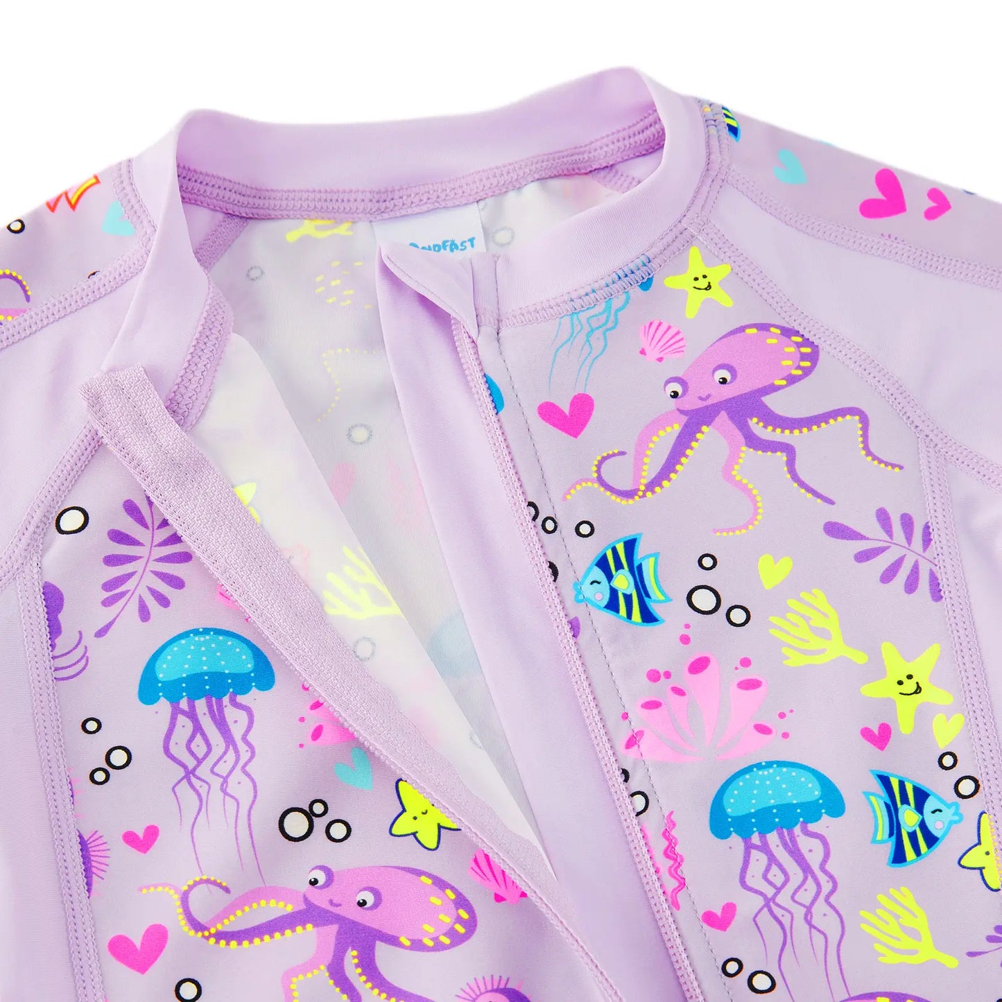 Baby Girls One Piece Swimsuit with UPF 50+ Full Zipper | Purple Octopus
