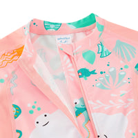 UPF 50+ Baby Girl One-Piece Long Sleeve Swimsuit | Pink Whale
