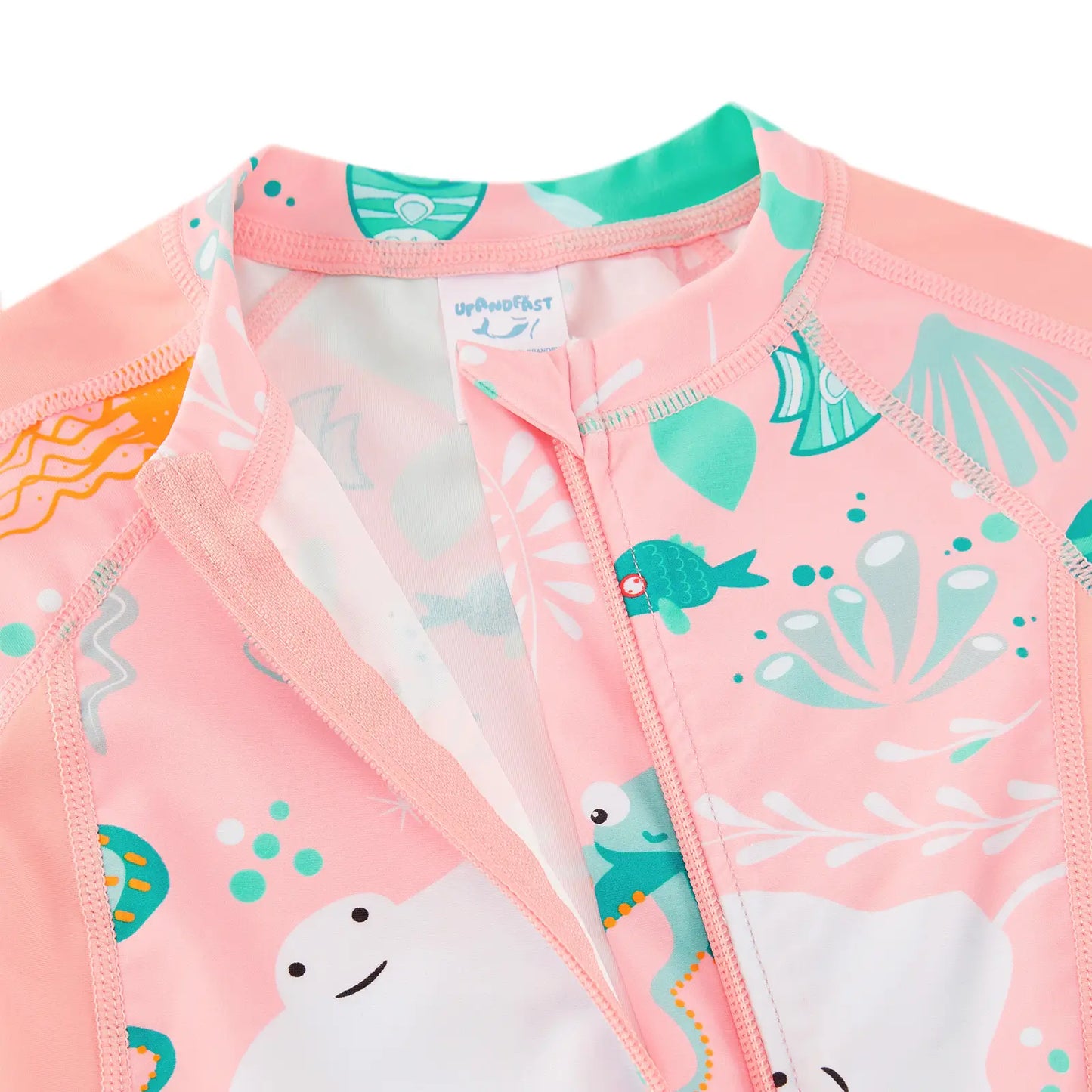 UPF 50+ Baby Girl One-Piece Long Sleeve Swimsuit | Pink Whale