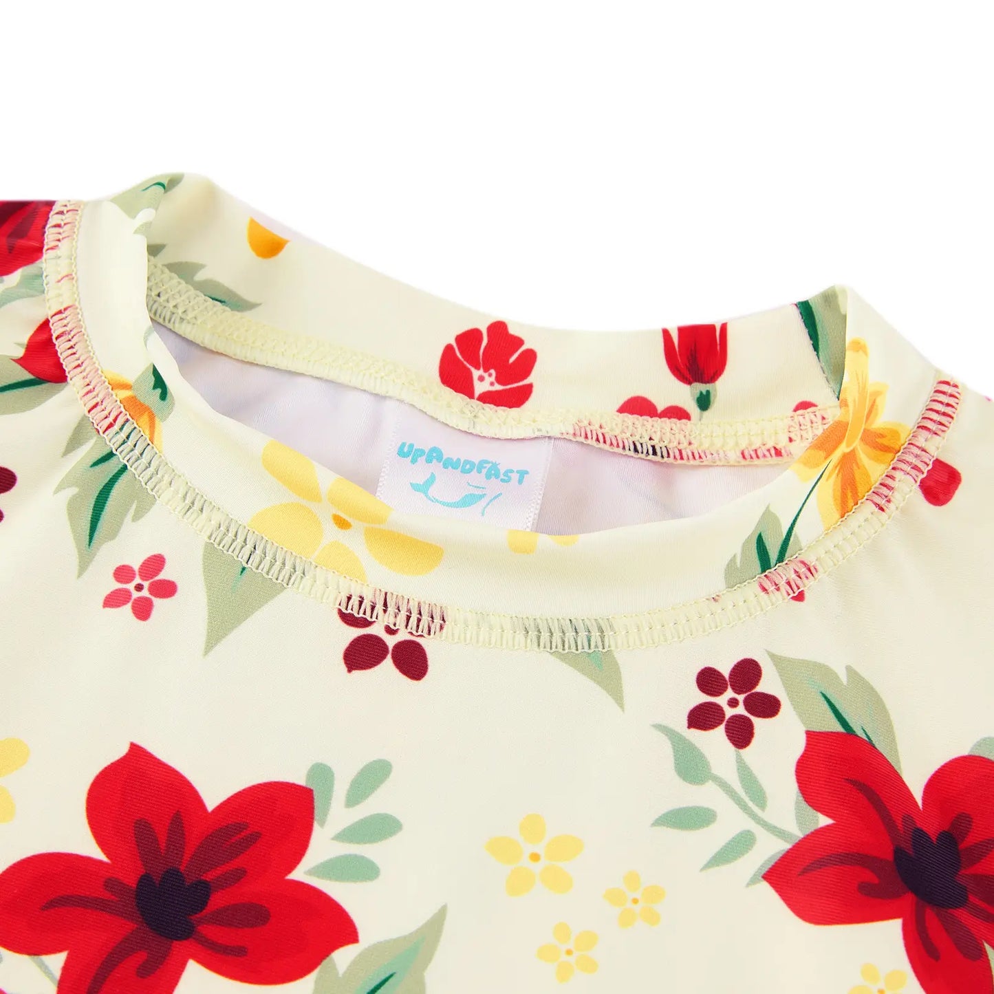 2-Piece Girls Rash Guard Set with Bikini Bottom-Beige Flower