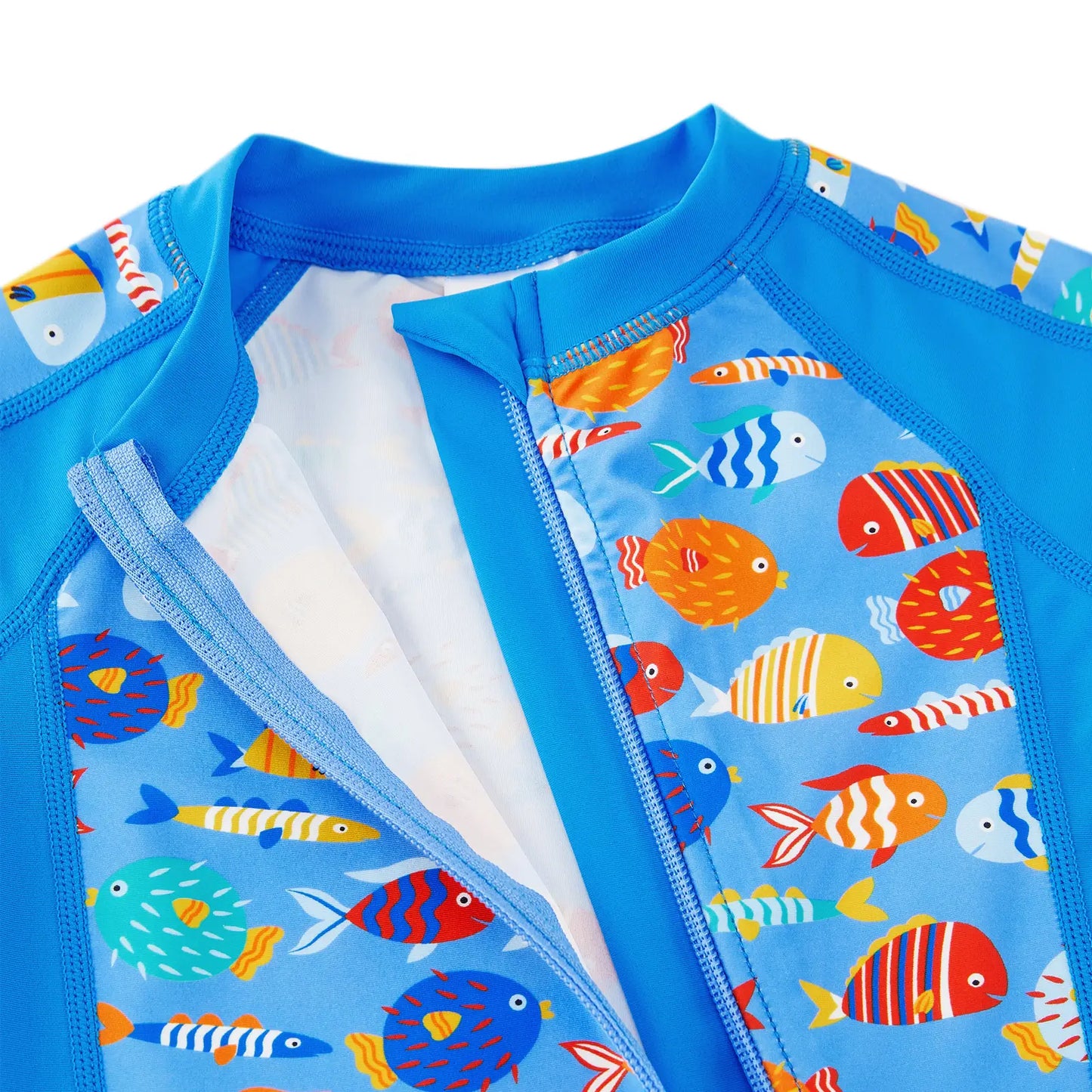 UPF 50+ Baby Boy One-piece Swimsuit with Full Zipper | Blue Colorful Fish