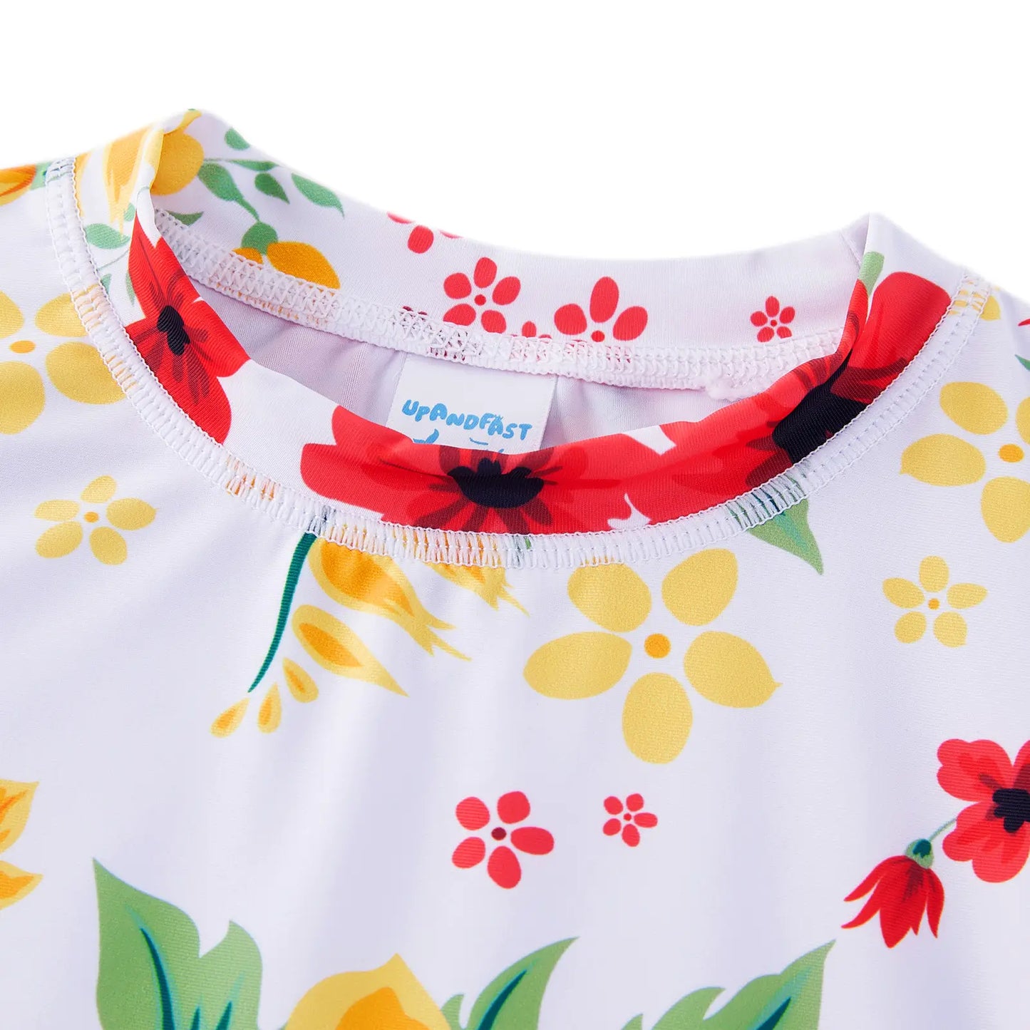 Kids Girl Swimsuit with Bikini Bottom UPF 50+ Rash Guard Set-Red Flower