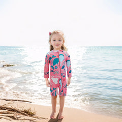 Toddler Girl Swimsuit with Full Zipper UPF 50+ Sunsuit-Pink Whale