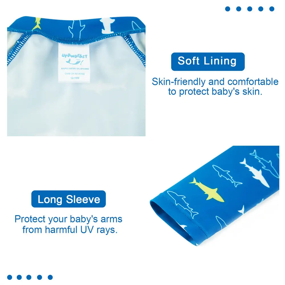 Baby Boy Swimwear UPF 50+ Full-zip Sunsuit -Sapphire Blue Shark