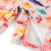 Upandfast UPF 50+ Baby Girl One Piece Swimsuit with Snap Sun Hat-Many Fish