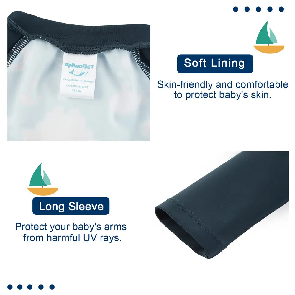 UPF 50+ Baby Boy Sunsuit Infant Full Zipper Swimsuit-Navy Boat