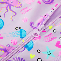 Baby Girls One Piece Swimsuit with UPF 50+ Full Zipper | Purple Octopus