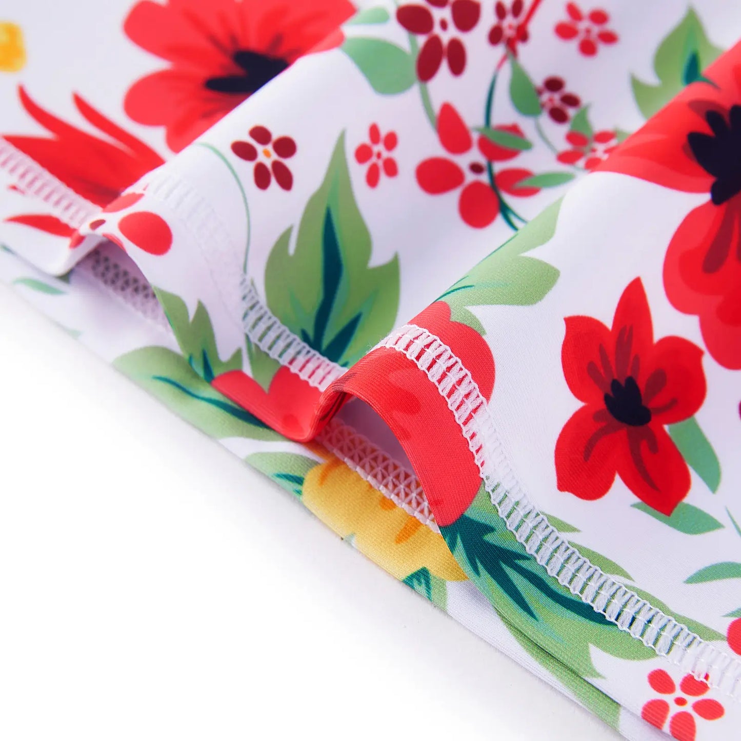 Kids Girl Swimsuit with Bikini Bottom UPF 50+ Rash Guard Set-Red Flower