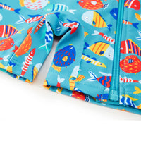 Baby Boy Swimsuit UPF 50+ Full Zipper One Piece Sunsuits|Blue Color Fish