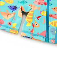 Baby Boy One Piece Swimwear with UPF 50+ Full Zipper-Green Many Fish