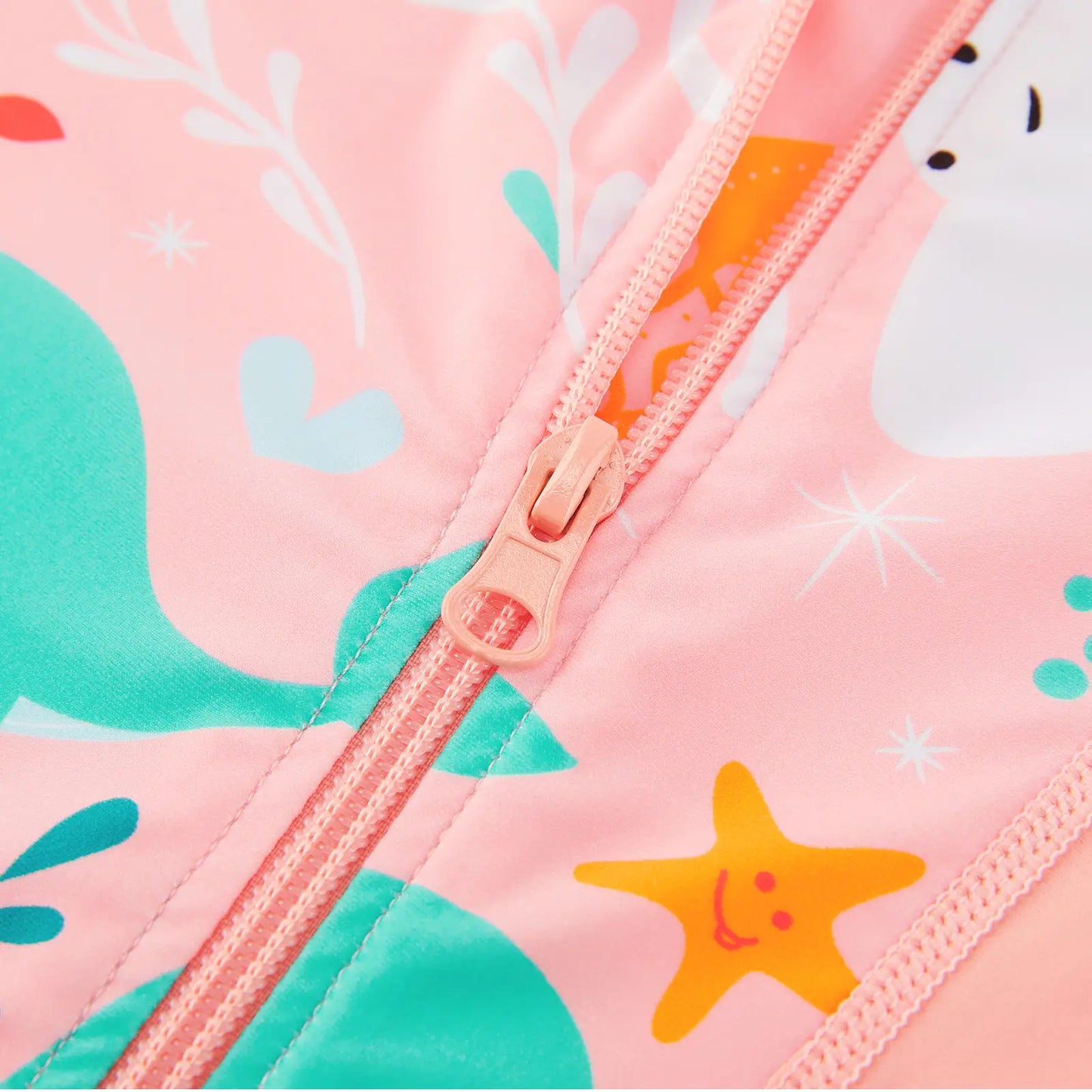 UPF 50+ Baby Girl One-Piece Long Sleeve Swimsuit | Pink Whale