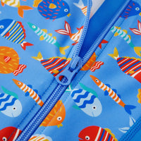 UPF 50+ Baby Boy One-piece Swimsuit with Full Zipper | Blue Colorful Fish
