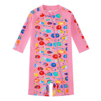 Upandfast Baby Girls One Piece Swimsuit with Full Zipper UPF 50+ | Pink Tropical Fish