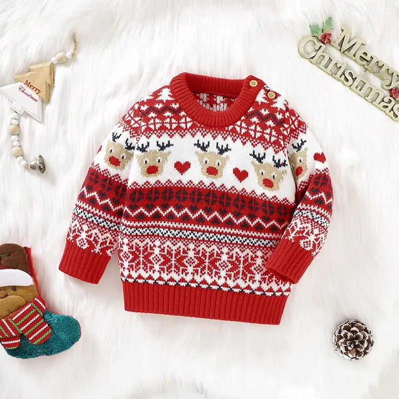 Baby Girl Christmas Sweater Elk Snow Infant Boy Pullover Top