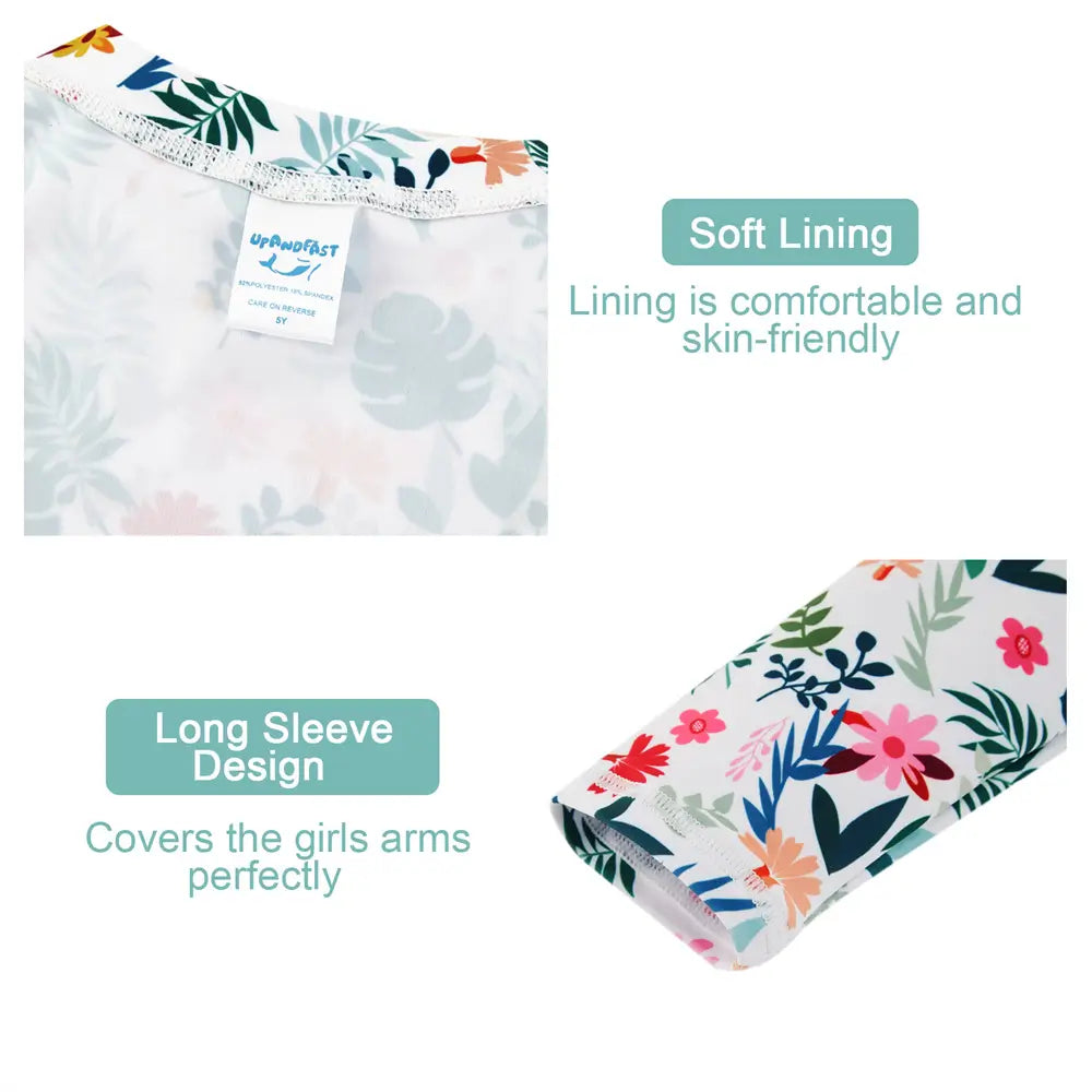 Kids Swimwear Set 2 Pieces Girl Rash Guard with UPF 50+-Green Leaves