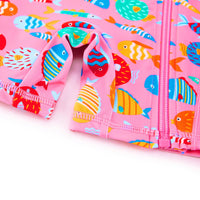 Baby Girls One Piece Swimsuit with Full Zipper UPF 50+ | Pink Tropical Fish