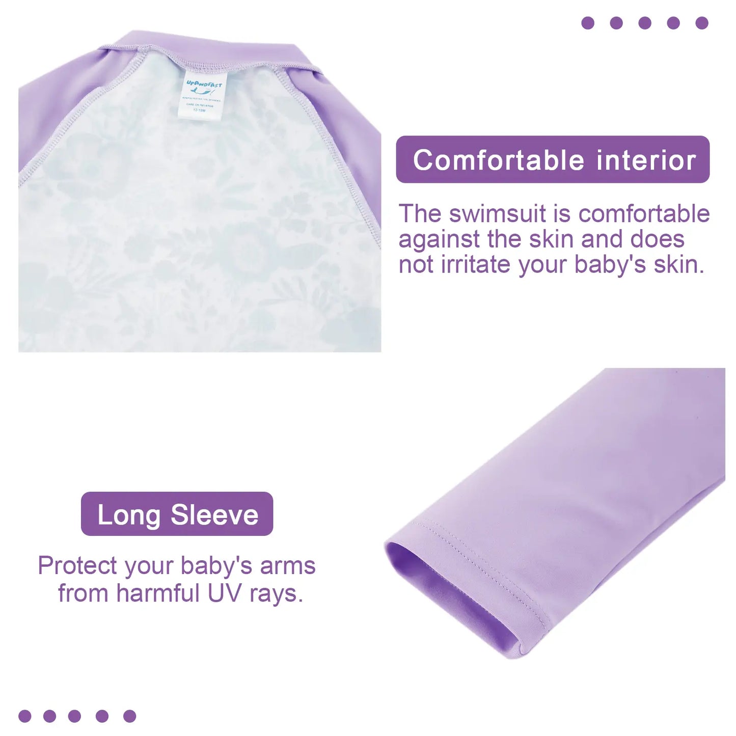 UPF 50+ Baby Girl Full Zip Sunsuit One Piece Swimsuit-Purple Flower