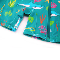 UPF 50+ Baby Boys One Piece Swimsuit with Full-zip | Green Shark