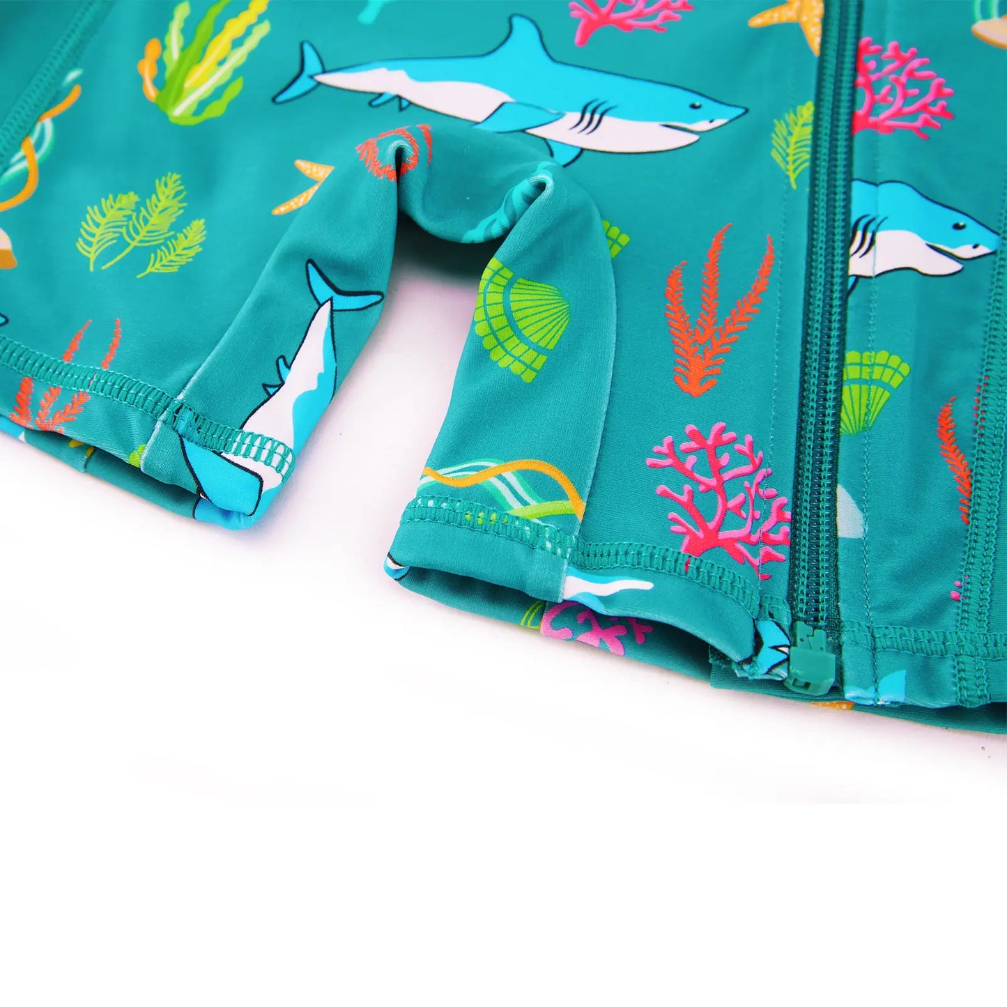 UPF 50+ Baby Boys One Piece Swimsuit with Full-zip | Green Shark