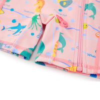 UPF 50+ Baby Girl Rash Guard Swimsuit with Full Zipper|Pink Marine Life