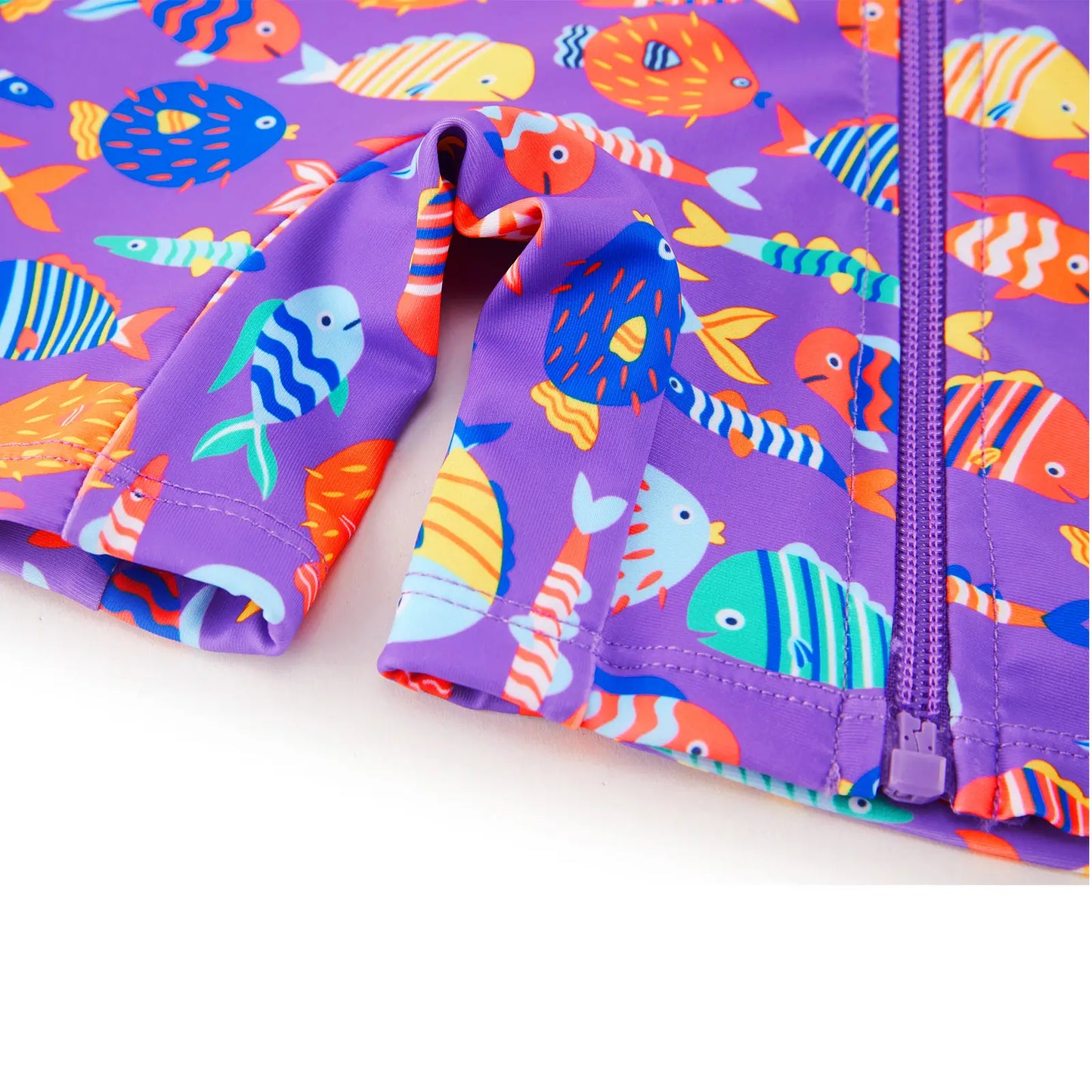 Baby Girls One Piece Swimsuit with upf 50+ & Full Zipper|Purple Colorful Fish