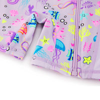 Baby Girls One Piece Swimsuit with UPF 50+ Full Zipper | Purple Octopus