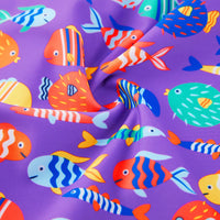 Baby Girls One Piece Swimsuit with upf 50+ & Full Zipper|Purple Colorful Fish