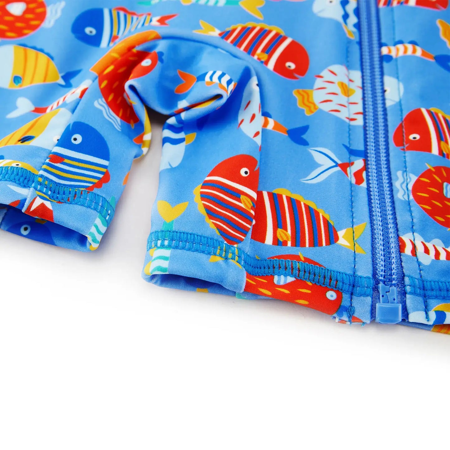 UPF 50+ Baby Boy One-piece Swimsuit with Full Zipper | Blue Colorful Fish