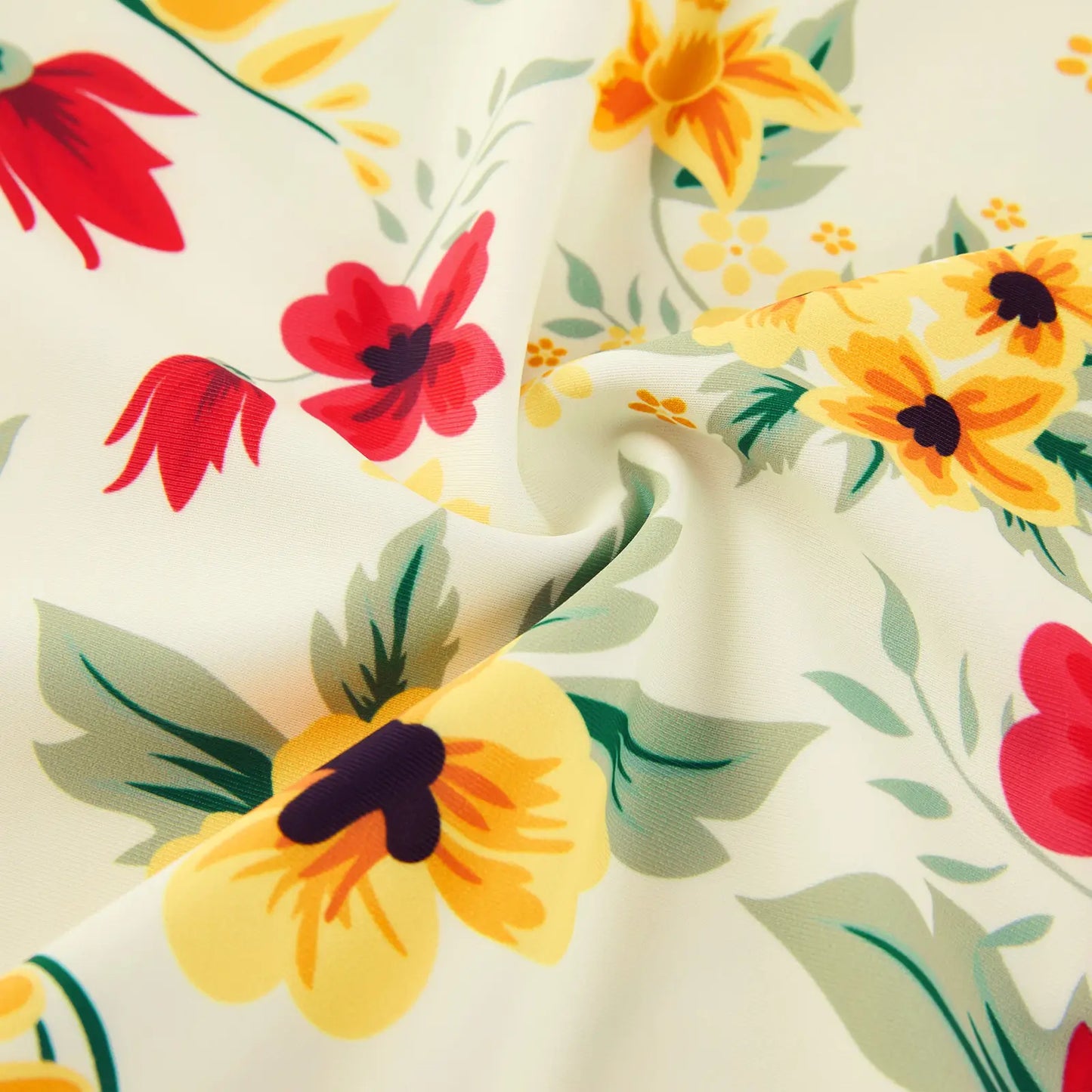 2-Piece Girls Rash Guard Set with Bikini Bottom-Beige Flower