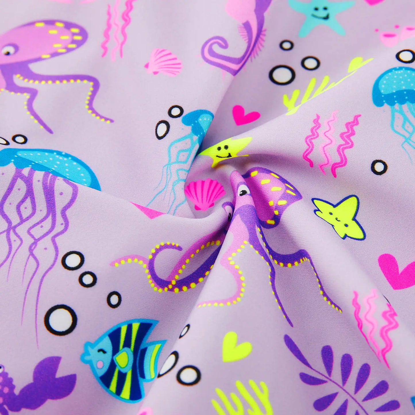 Baby Girls One Piece Swimsuit with UPF 50+ Full Zipper | Purple Octopus