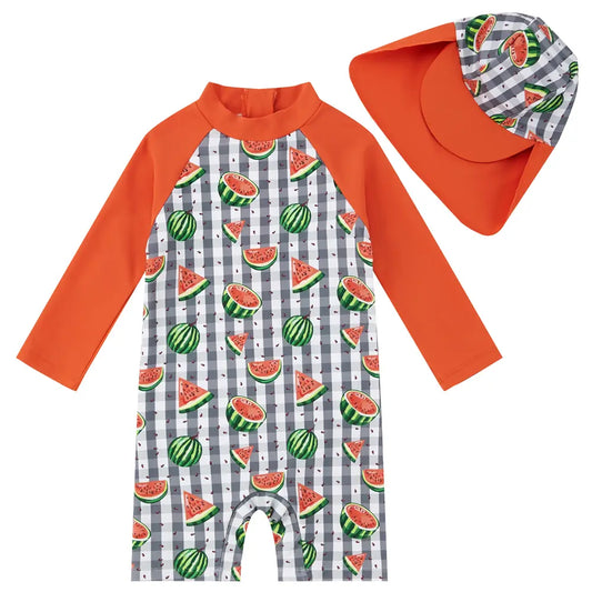 Baby Bathing Suit UPF 50+ Boys Swimsuit with Sun Hat-Watermelon