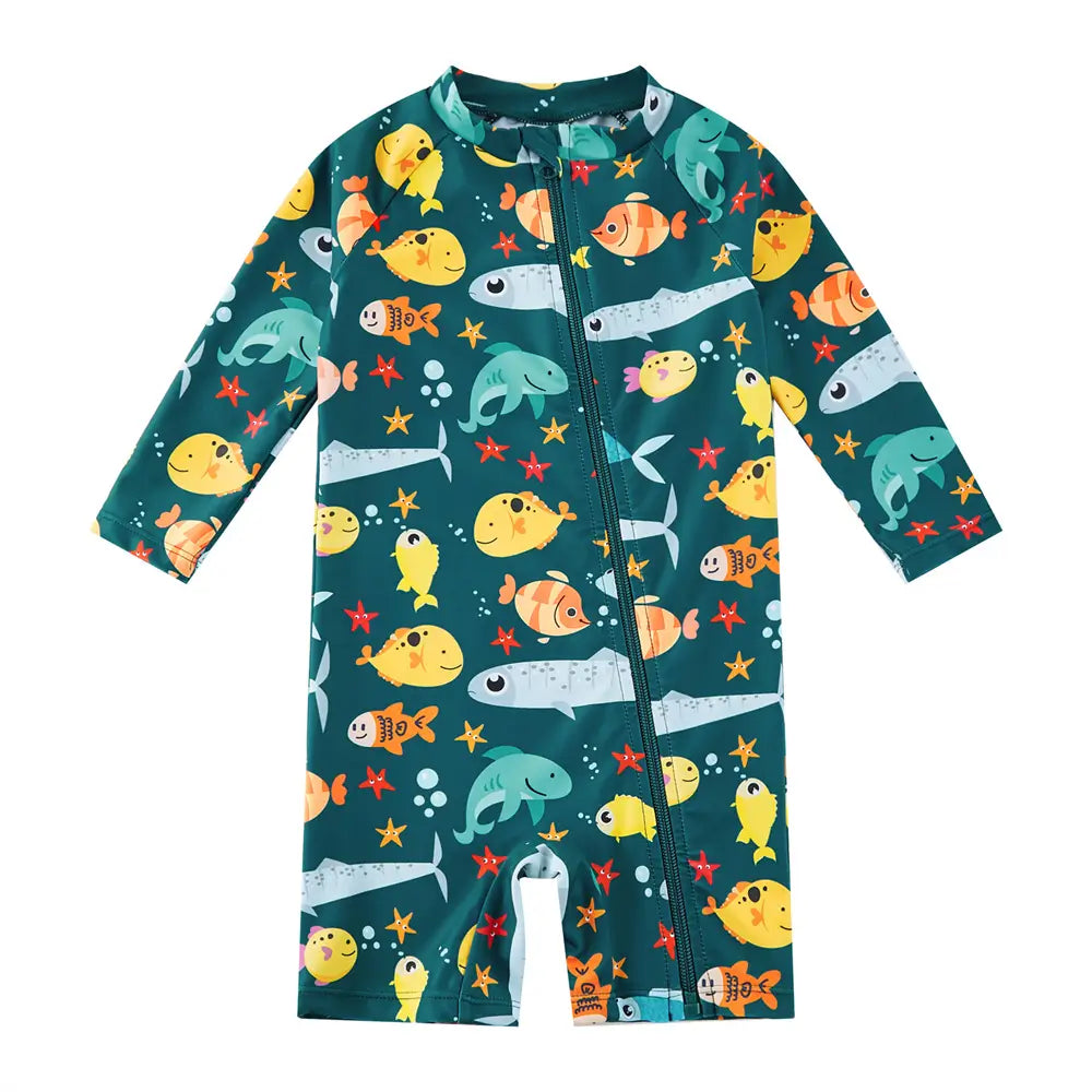 Baby Boy Full Zip Swimsuit UPF 50+ Sunsuit-Ocean fish