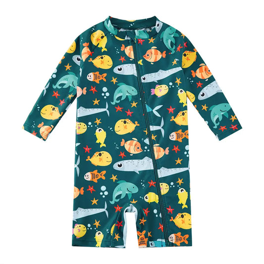 Baby Boy Full Zip Swimsuit UPF 50+ Sunsuit-Ocean fish