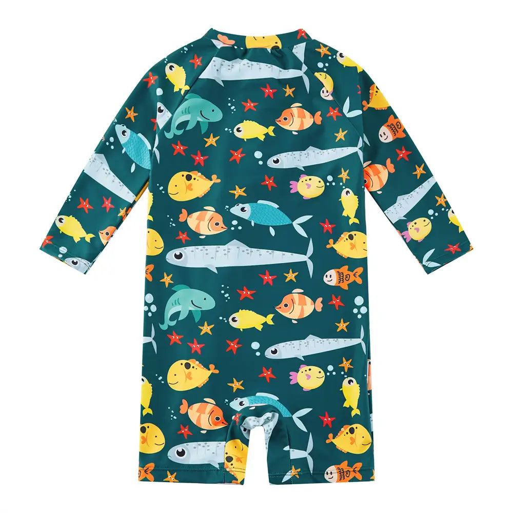 Baby Boy Full Zip Swimsuit UPF 50+ Sunsuit-Ocean fish